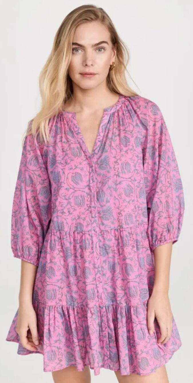 Apiece Apart Mini Mitte Dress Sunfaded Floral Pink Blue Organic Cotton Small